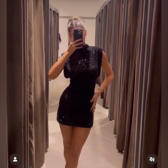 Zara SHOULDER PADS SEQUIN DRESS ZW COLLECTION - Picture 6 of 17